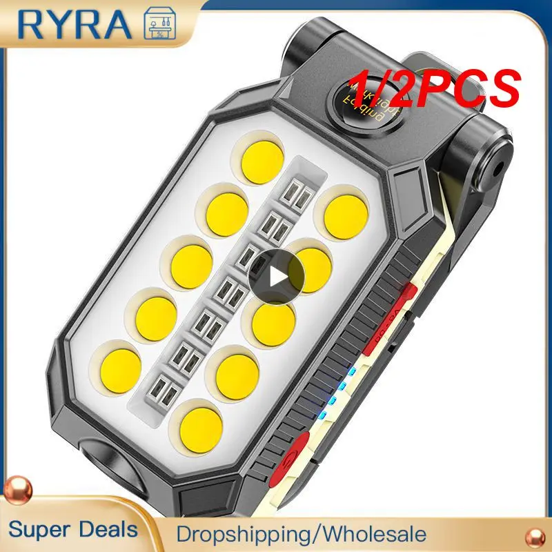 

1/2PCS LED COB Work Light Portable Rechargeable Flashlight Magnetic Waterproof Camping Lantern Magnet Design with Power Display