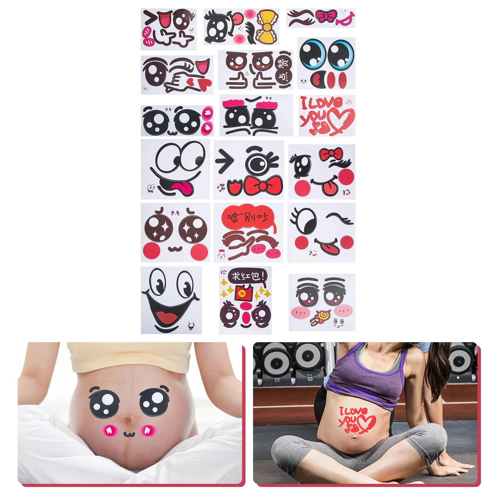 

Sheets Expression Stickers Funny Pregnancy Belly Stickers Eyes and Bump Belly Stickers Fridge Sticker for Pregnant Photography