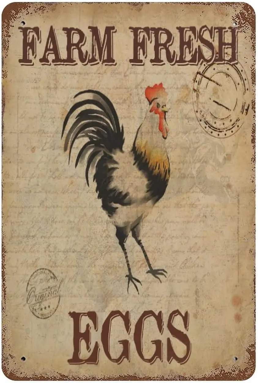 Metl Sgns Frm Fresh Eggs Tn Plque Plte Retro Vntge Frmer's Mrket Sweet Br Sgn Ktchen S