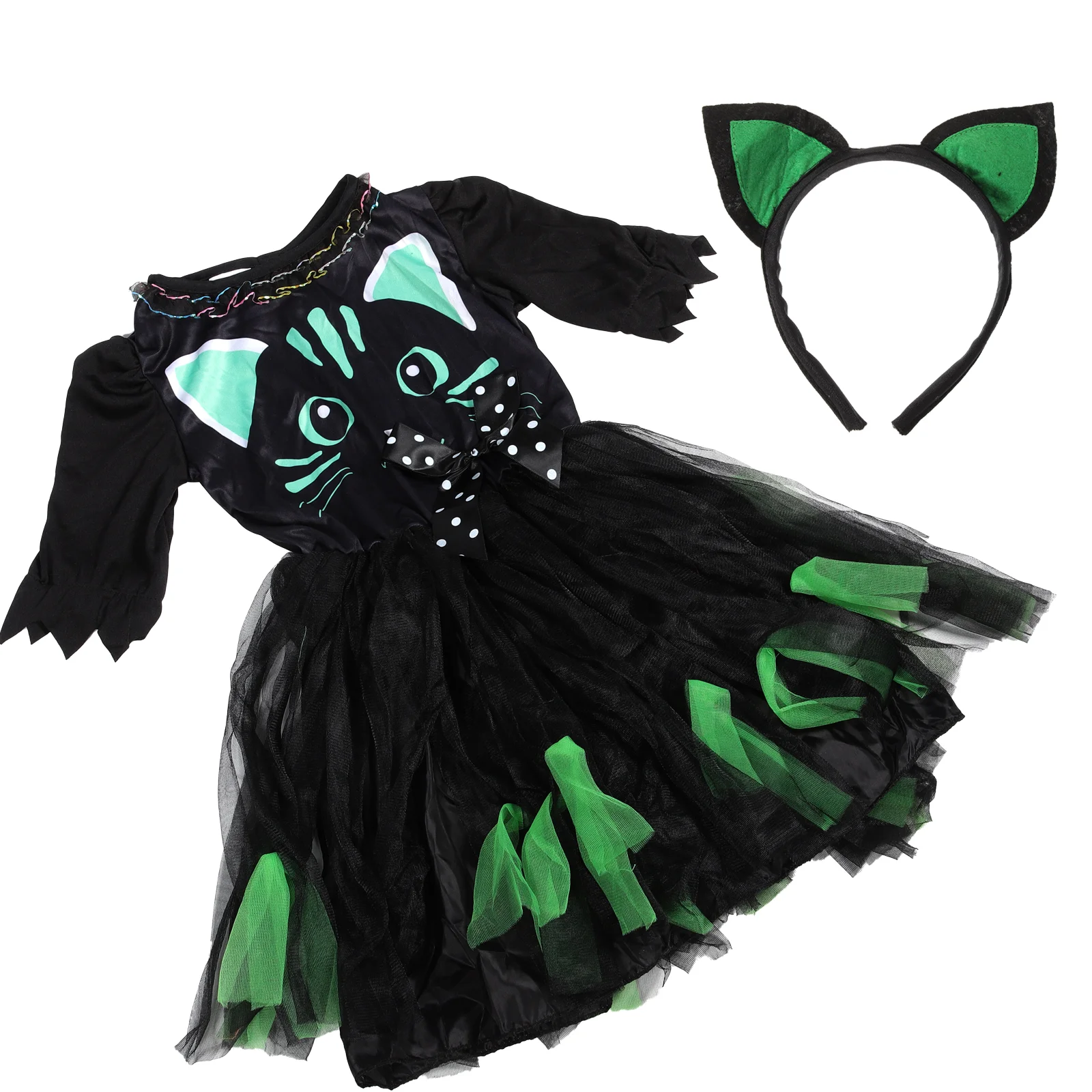 

Детский костюм кошки, детское платье для девочки, костюмы на Хэллоуин, тканевая повязка на голову для косплея