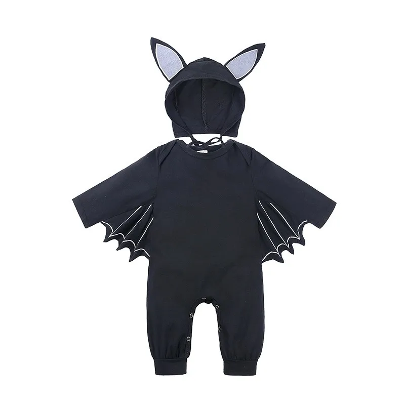 

2023Hot Kids Halloween Vampire Black Bat Cosplay Costume Baby Superhero Jumpsuit With Hat Purim Carnival Party Fancy Outfit