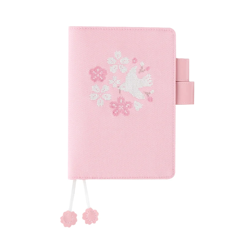

Pink Sakura Embroidery A6 Hobo Journal Notebook Cute Fabric Book Cover Kawaii Diary Agenda Planner Students Stationery Supplies