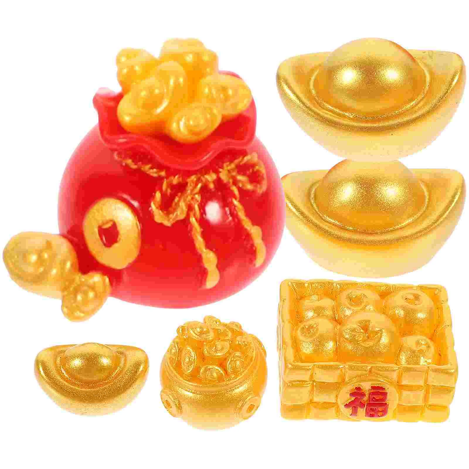 

6pcs Outdoor Indoor Miniature Wealth Ornaments Resin Tiny Gold Ingot Models Miniature Spring Festival Decors