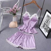 womens pajamas yanman sexy suspenders womens shorts home clothes with chest pads home two piece simulation silk pajamas