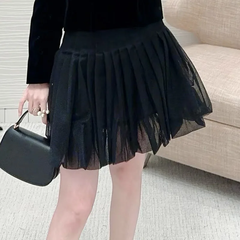 Женские черные сетчатые многослойные шифоновые короткие юбки Элегантная