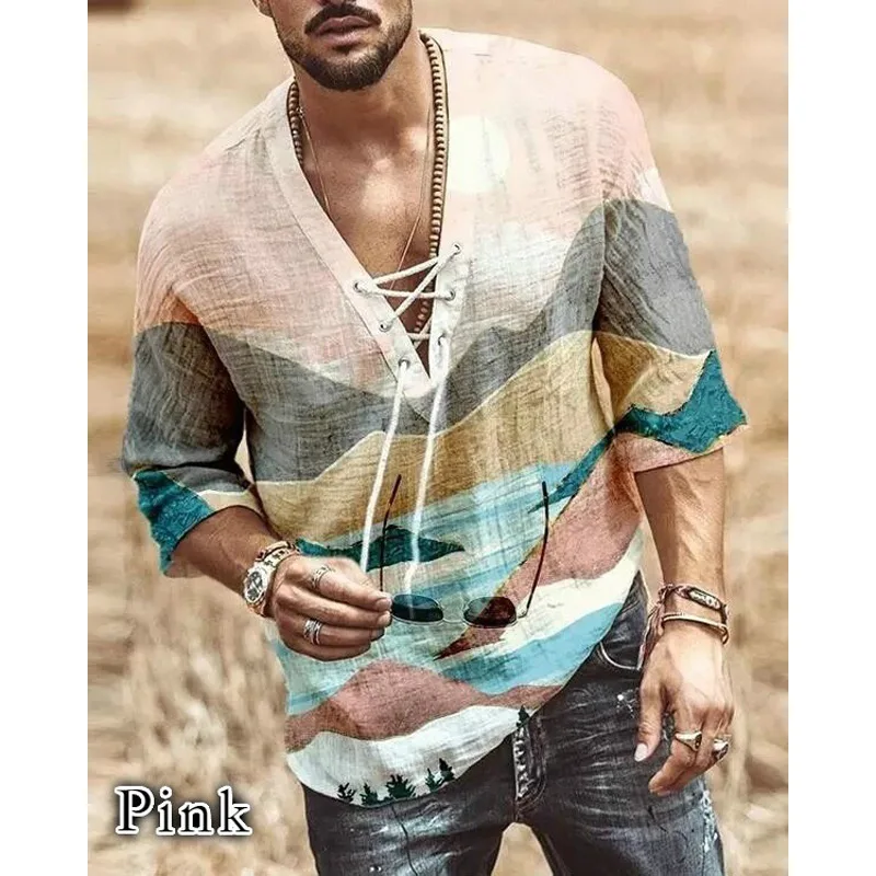 

Trendy Men's Landscape Print Short Sleeve Casual T-Shirt Shirt