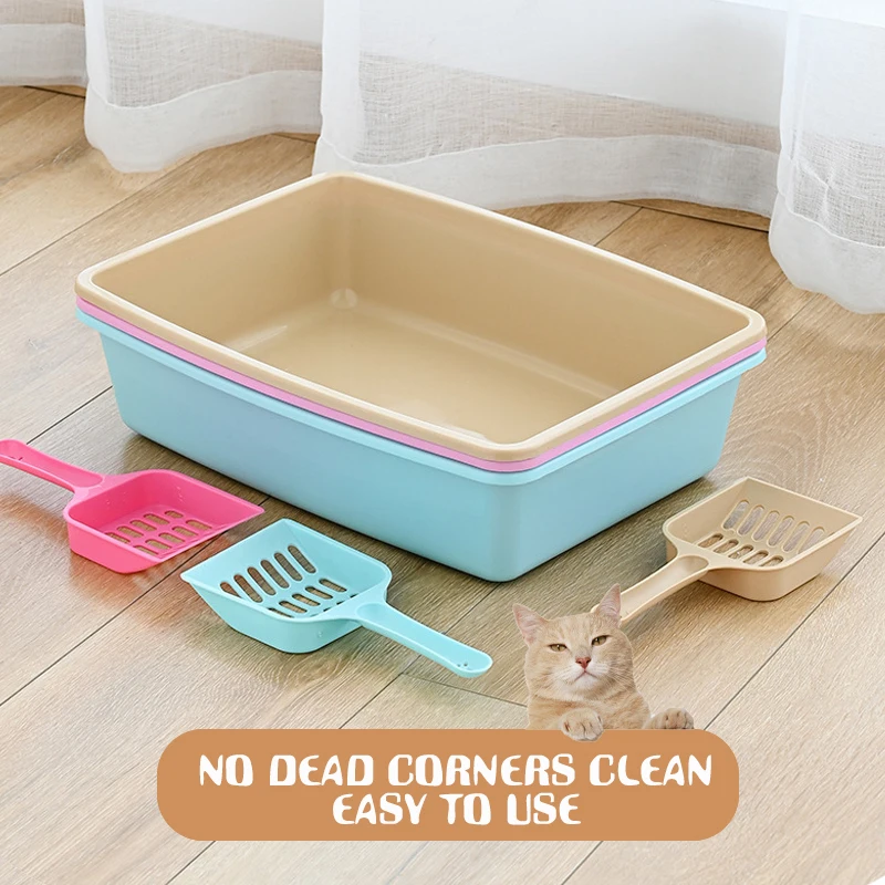 

Контейнер для туалета для домашних питомцев, антибрызговая коробка для кошек с ковшом, для чистки котят, собак, домашний пластиковый песочный бокс, товары для кошек