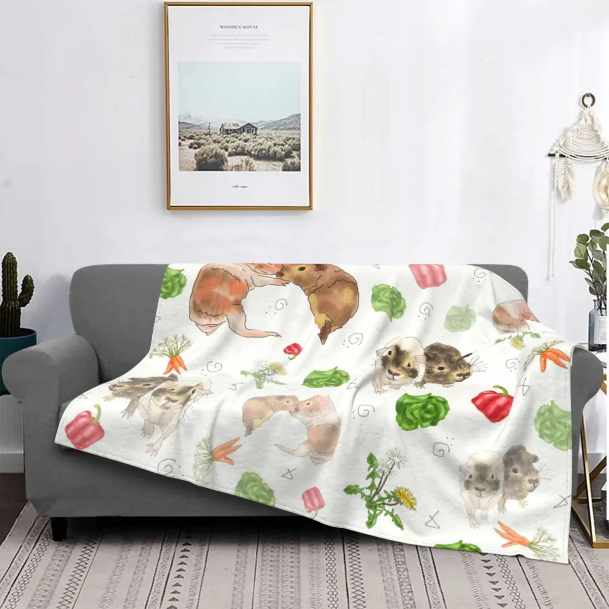 

Guinea Pig Animal Blanket Flannel Summer Vegetable Breathable Super Warm Throw Blankets for Sofa Travel Rug Piece