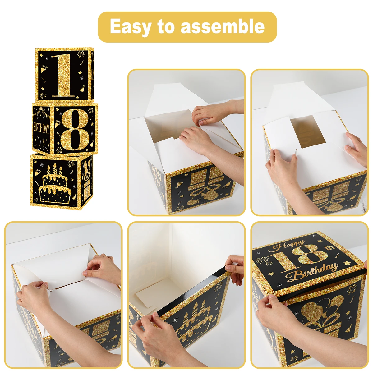 Золотые черные коробочки с цифрами на день рождения 18 30 40 50 60 70 75 80-летние бумажные