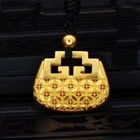 hoyon pure 18k yellow gold color ancient inheritance frosted flower ruyi lock pendant for women and men lock bag necklace