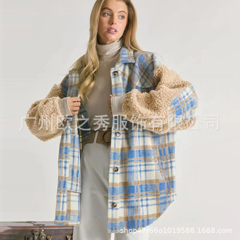 

Новинка 2023, Женская осенне-зимняя Толстая куртка в клетку из искусственной овечьей шерсти