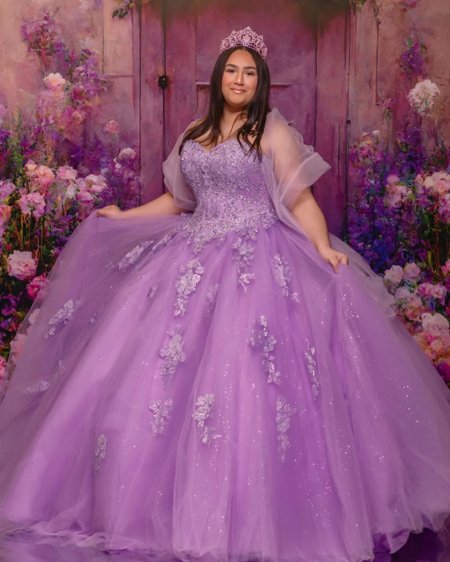 

Lorencia фиолетовые платья для Quinceanera 2024 бальное платье кружевные аппликации с бисером с накидкой Милые 15 день рождения принцессы женские платья YQD78
