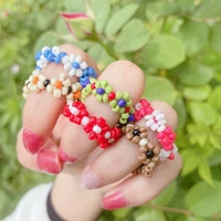 girlgo ins colorful boho chic seed beads finger rings for women jewelry fashion flower handmade beaded rings