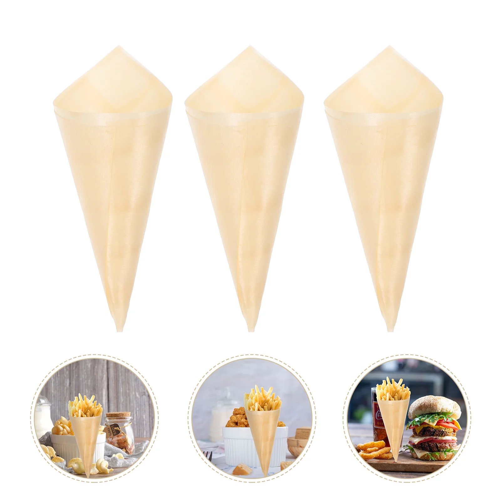 

Cones Cone Wood Wooden Holder Ice Cream Disposable Candy Charcuterie French Cups Serving Box Tasting Paper Fries Appetizer Cup