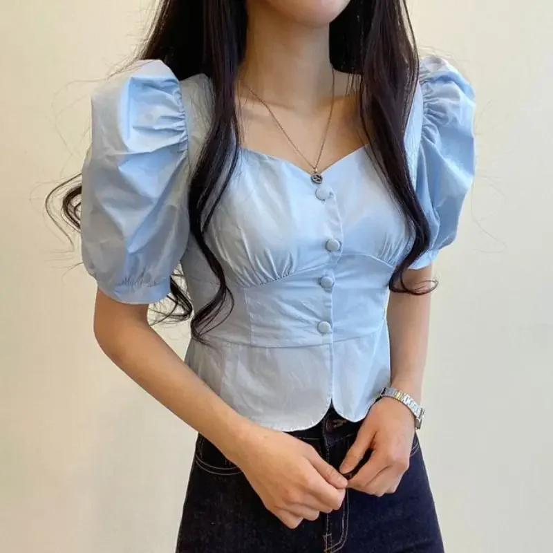 Женские летние рубашки в Корейском стиле шикарные винтажные облегающие Модные
