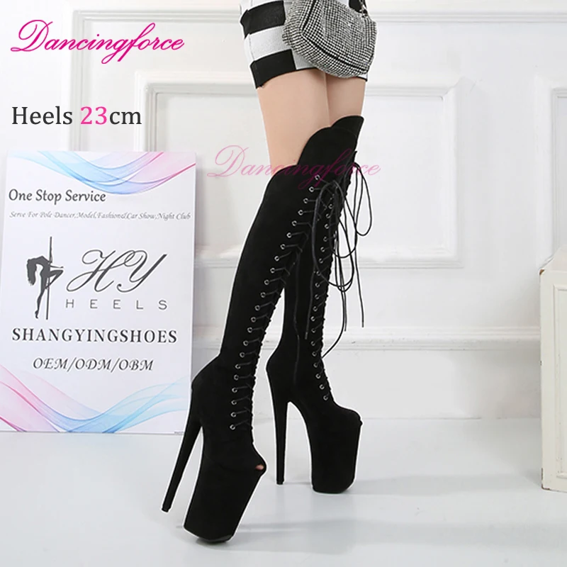 Новые сапоги до колена на очень высокой платформе 9 дюймов 23 см готические