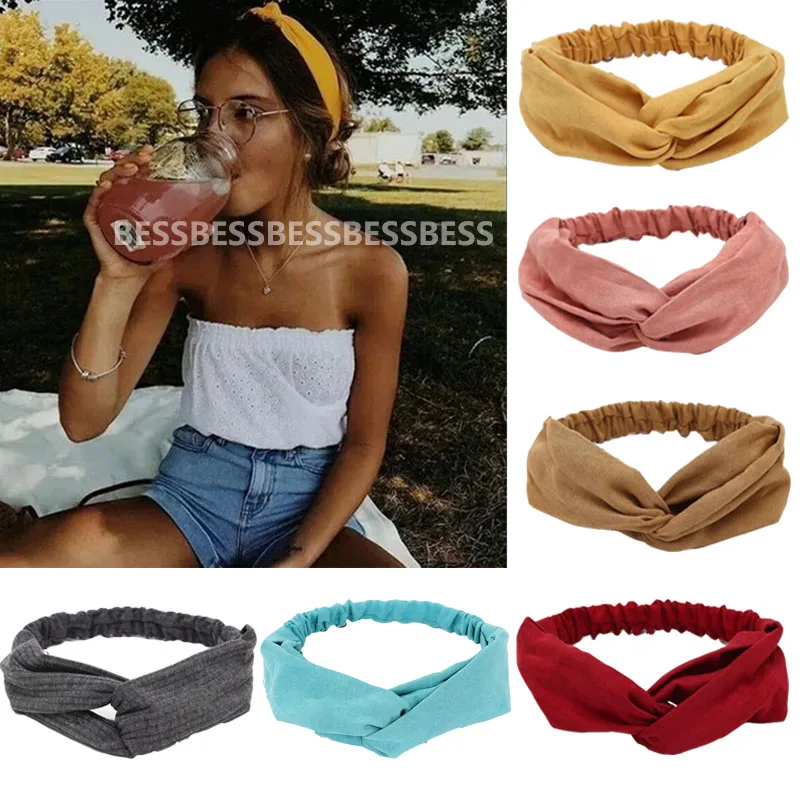 

2022 Women Solid Headbands Turban Elastic Headwear Head Wrap Women Hair Accessories Striped Hair Bands for Women
