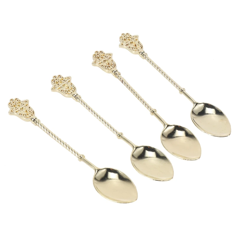 

4 шт./винтажная Золотая ложка, сплав, кофейный мороженое, десертные ложки, Королевский стиль, ретро-Стик, кофейные чайные ложки, кухонные инструменты