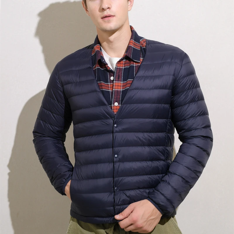 Men Winter 2022 New Light Down Jacket Men's V-neck Down Warm Inner Underpin Round Neck Thin Coat Down Vest for Men's Duck Down