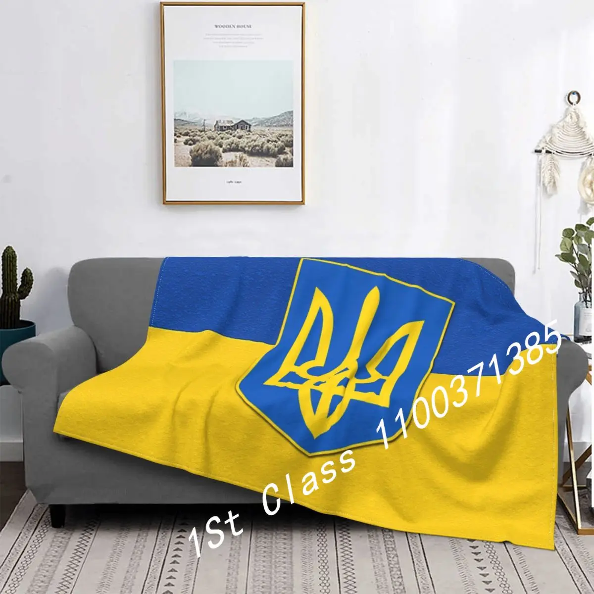 

Flag Of Ukraine And Coat Of Arms Of Ukraine Blanket Flannel Fleece Warm Ukrainian Patriotic Throw Blankets for Sofa Bedspreads