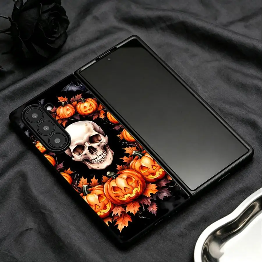 Фото Чехол для телефона с рисунком тыквы и черепа на Хэллоуин для Samsung Galaxy Z Fold 8 Ultra, Z Fold 7, 6, 3, ZFold7, ZFold5, Z Fold8Ultra, ZFold6, ZFold4 №5