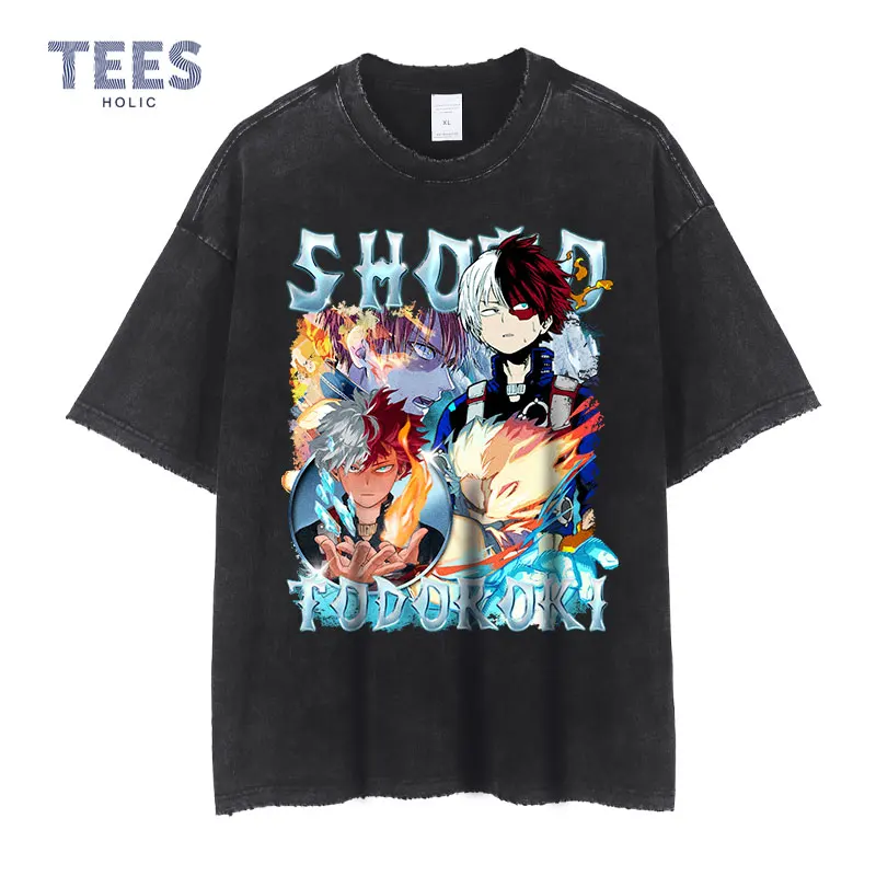 

Футболка Todoroki Shouto винтажная промытая аниме Моя геройская Академия футболки оверсайз Ретро манга Deku Himiko все может топы футболки для мужчин