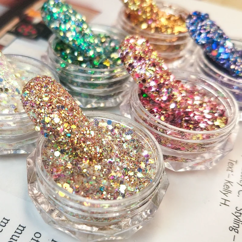 

Nail Art Glitter Powder Sparkle Holographic Hexagon Shining Nail Glitter Sequins Paillette For Manicure Decals NEW