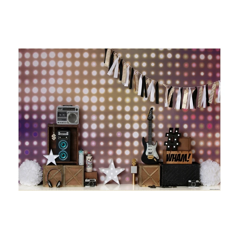 

HTHL-7X5ft Photography Background Guitar Sound Carnival Party Theme Photo Studio Background Cloth For Family Photo