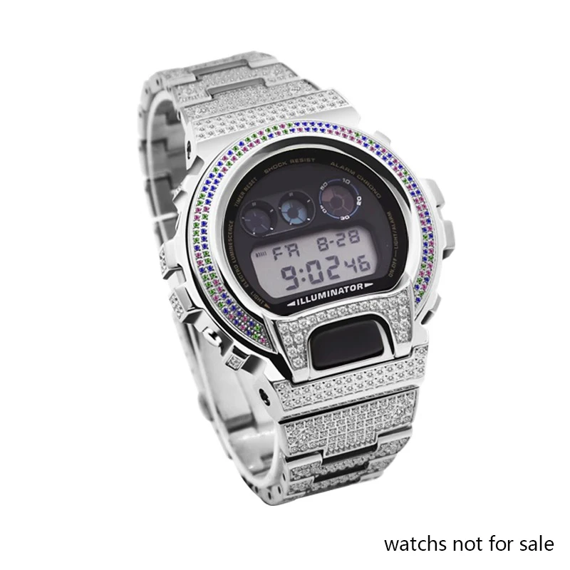 Фото Корпус и ремешок DW6900 из нержавеющей стали для Casio G-Shock DW-6900, металлический браслет с бриллиантовым безелем 6900, комплект модов DW6900, аксессуары для обновления №5