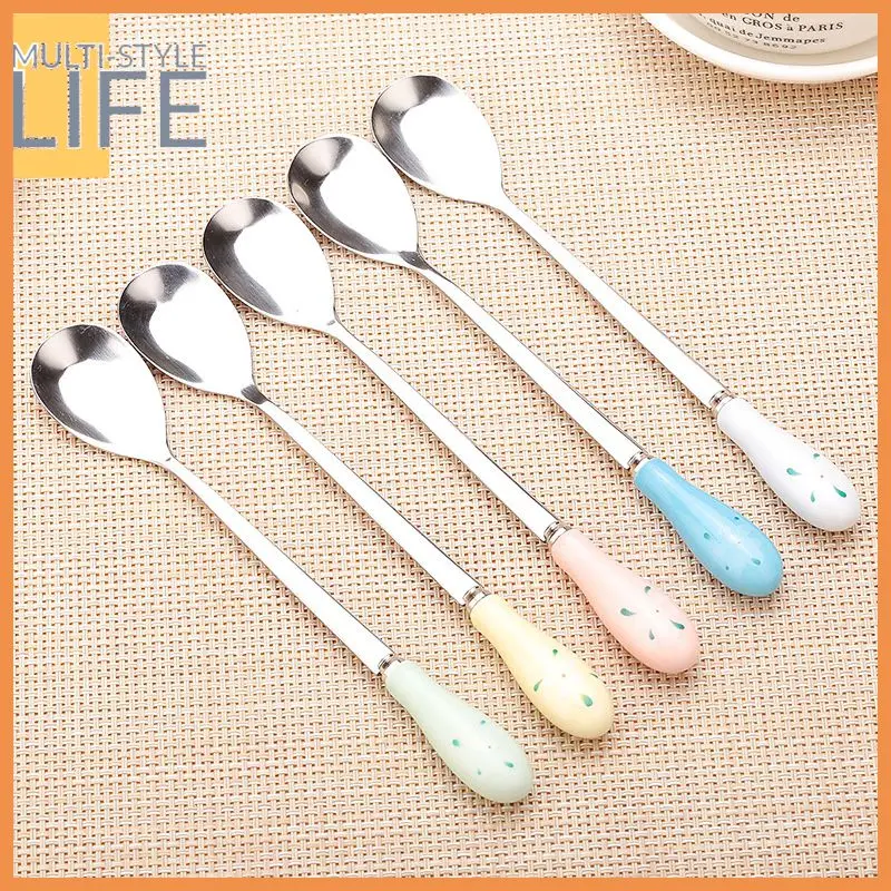 

Portable Mixing Spoon Ceramic Handle Small Spoon Floral Creative Coffee Stirring Spoon Kitchen Accessories Japanese Spoon
