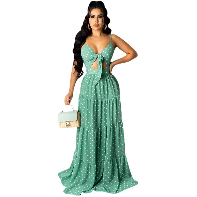 

Модное платье с принтом в горошек/женское легкое модное темпераментное платье для пола/сексуальное облегающее платье с открытой спиной и л...