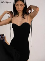 weiyao black solid slim sexy bandage mini slip dresses for women summer 2022 elegant fashion bodycon rave club party clothing