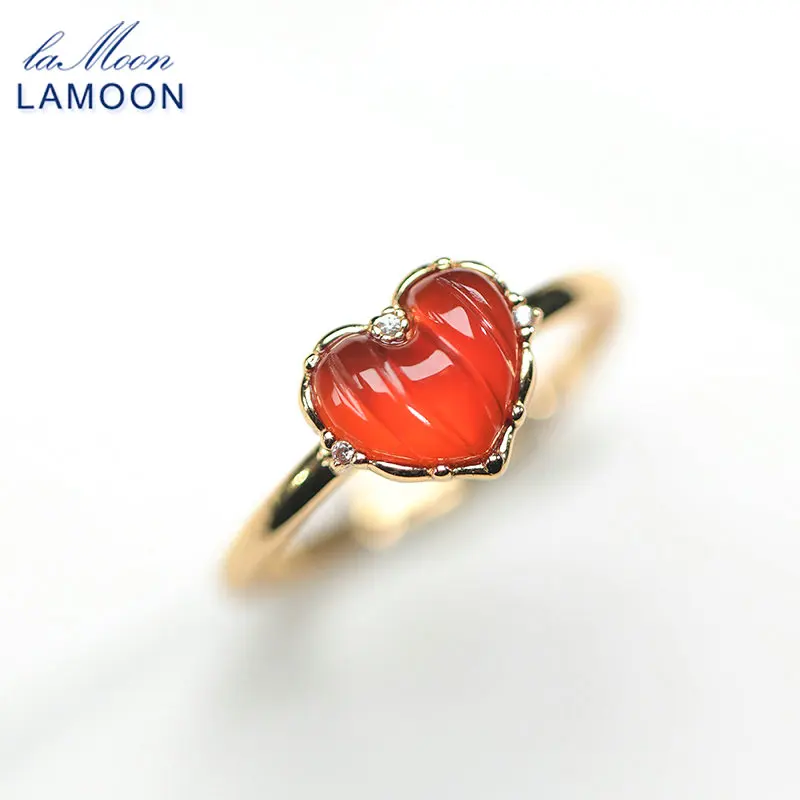 

LAMOON Heart Ring Natural Gemstone Agate Rings For Women S925 Silver Gold Plated Romantic Marriage Proposal Wedding Rings Gift