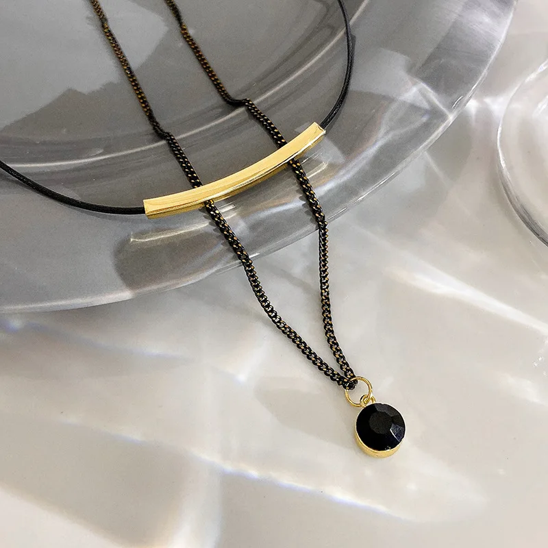 Двухслойное ожерелье-чокер из нержавеющей стали модный дизайн черное ожерелье с