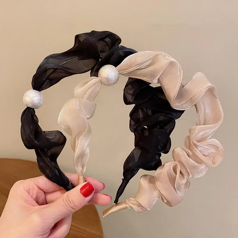 

Chiffon Pearl Hair Clips for Women Elegant HairBand Elastic Hair Rope Circle Headdress for Hair Fashion Hair Styling Accessories
