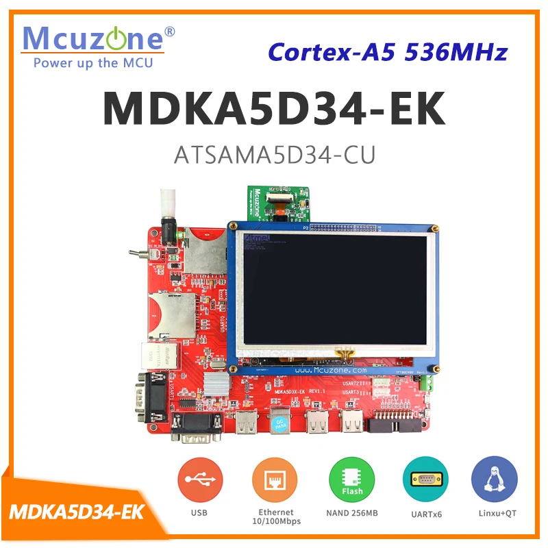 ATSAMA5D34 MDKA5D34-EK, 536MHz Cortex-A5 CPU, 256MB DDR2, 256MB NAND,HS USB, ISI(OV2640), Linux 4.9