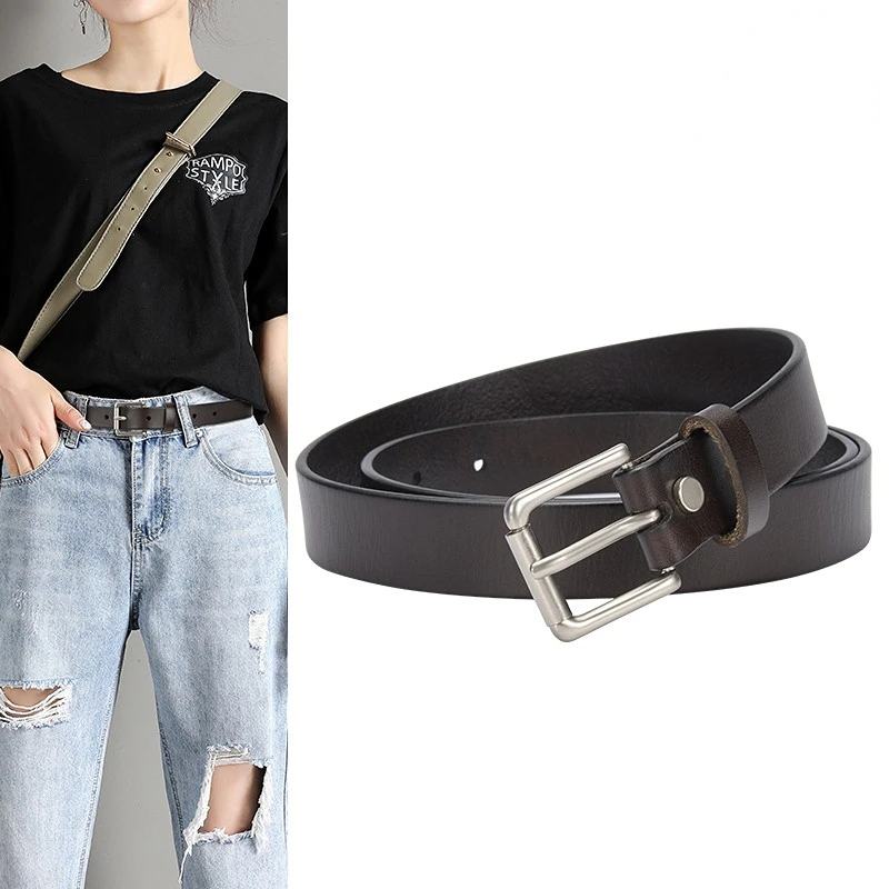 Leather Belt Women's Leather Top Layer Simple and Versatile Jeans Belt Fashion Korean Black Designer Luxury Brand Belt