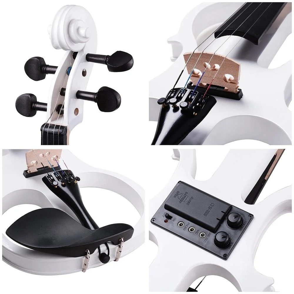 Naomi Electric Violin Balance Sound Full Size 4/4 Electric Violin Fiddle Solid Wood High Level Electric Violin NEW SET White enlarge