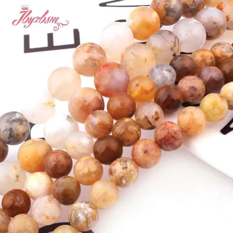 Round Smooth Yellow Gold Wire Agates Natural Stone Spacer Beads for DIY Accessories Charm Bracelet Necklace Jewelry Making 15