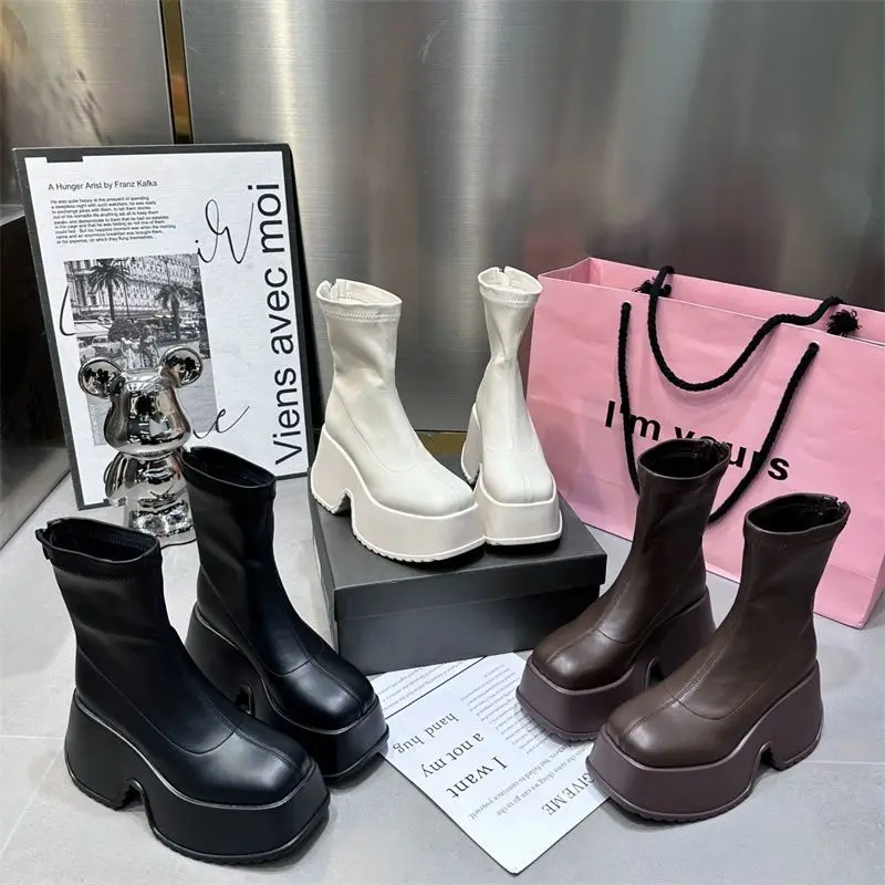 

Новые женские ботинки, модные ботинки челси на молнии сзади, осенняя женская обувь на высоком каблуке, эластичные ботинки