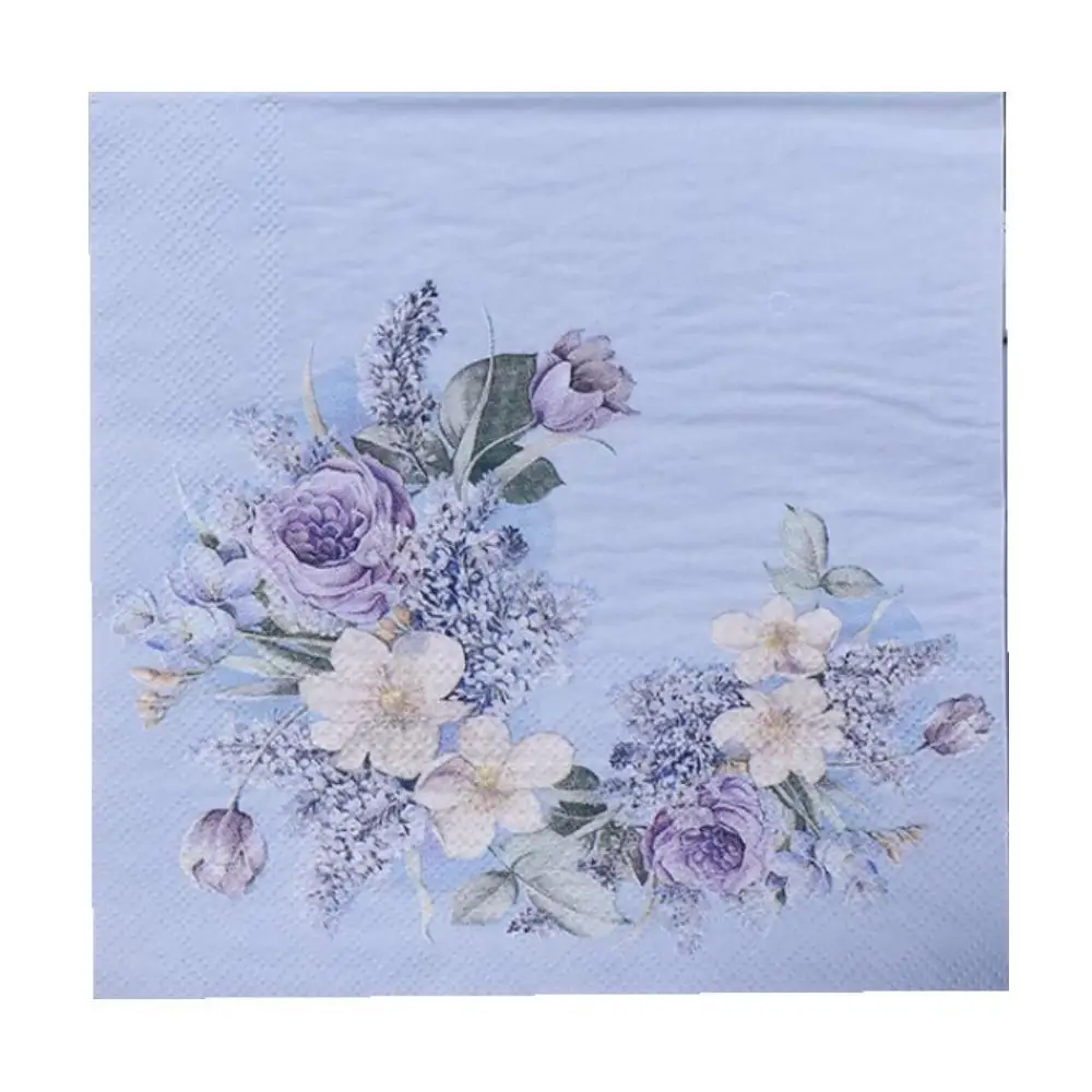 

10/20pcs 33cm Purple White Flower Vintage Servilletas Decoupage DIY Crafts Napkins Paper Tissues Party Tableware Xmas Decor