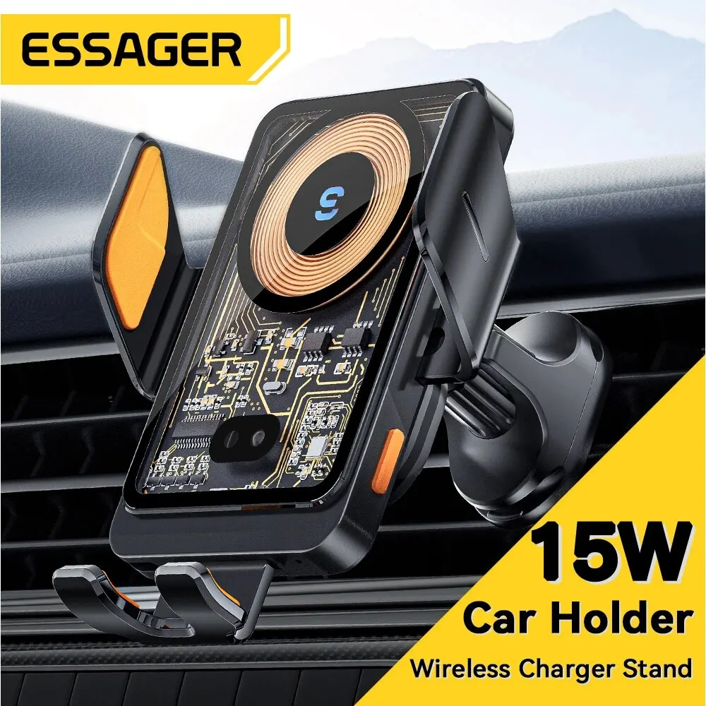 Фото Беспроводное зарядное устройство Essager 15W Qi, автомобильный держатель для телефона, крепление на воздуховод, подставка для iPhone, Samsung, поддержка быстрой зарядки №1