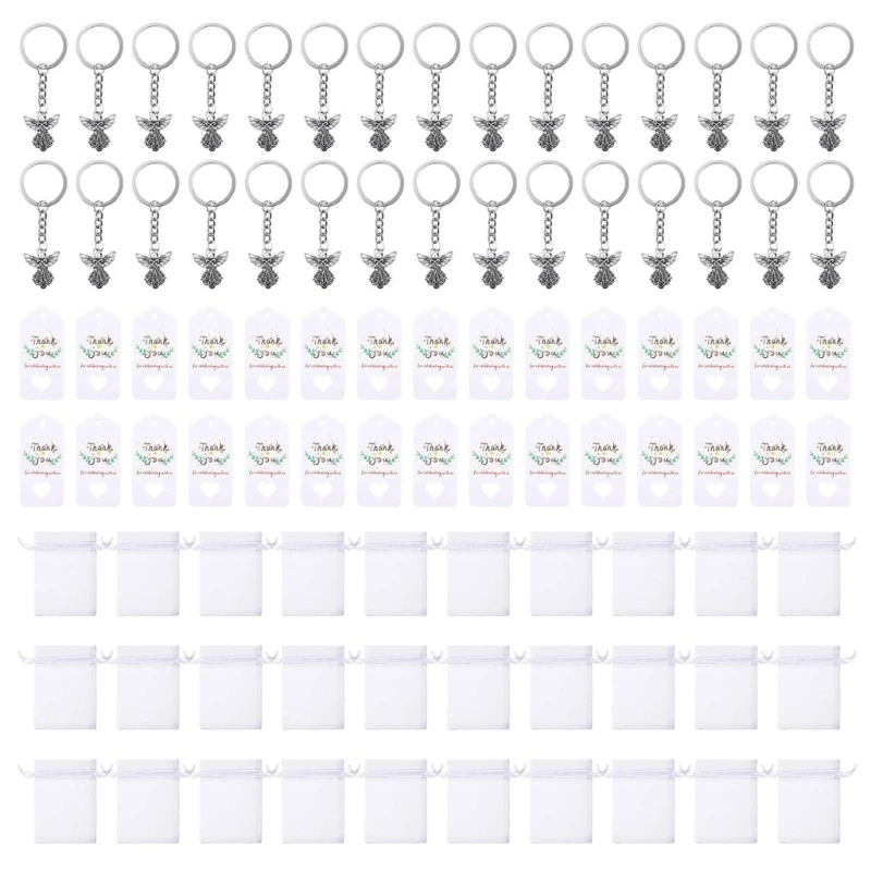 

30pcs Angel Favor Keychains Thank You Tags Organza Bags for for Baby Shower Gift
