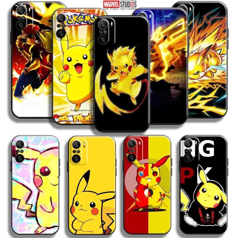 

Anime Pokemon Cute Pikachu For Xiaomi Redmi K40 Pro Gaming Phone Case Liquid Silicon Black Coque Funda Carcasa Soft Back