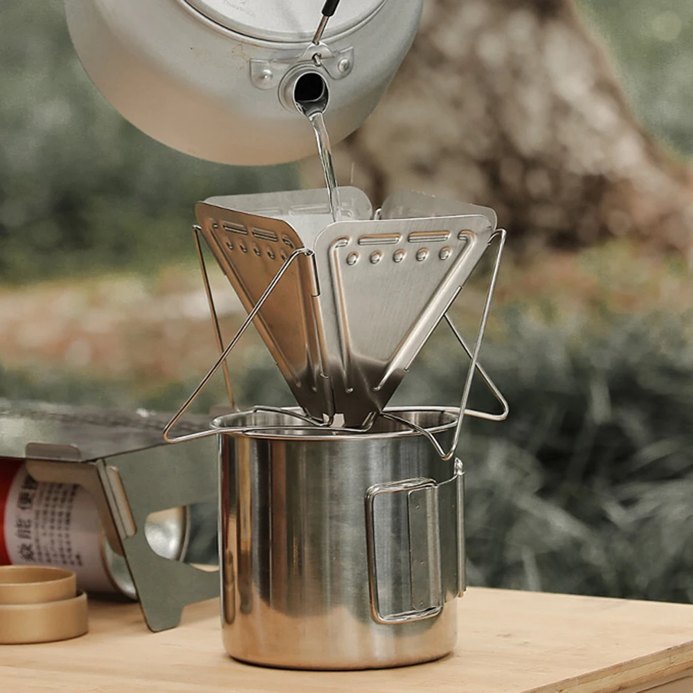 

Coffee Drip Rack Hand Punch Coffee Folding Portable Filter Cone Stand Outdoor Camping Stainless Steel Holder Drink Cup Dripper