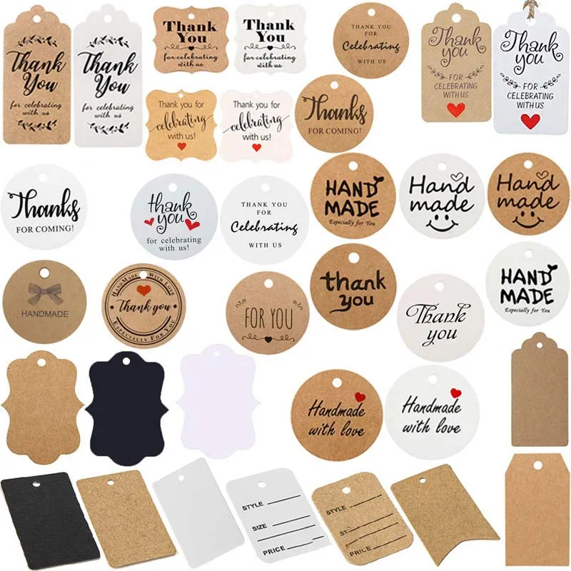 

100Pcs/pack Kraft Paper of Handmade Tag Gift Hang Tags Hangtag Thank You Celebrate with Us Tags Party Decoration