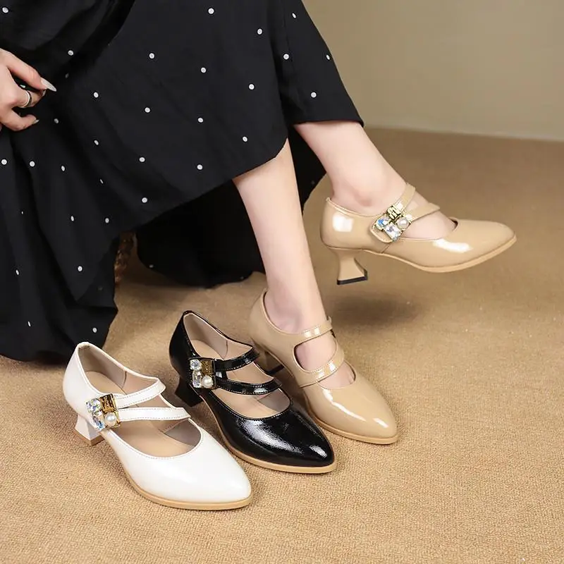 Женские туфли-лодочки на блочном каблуке черные лакированные туфли 2024 сандалии