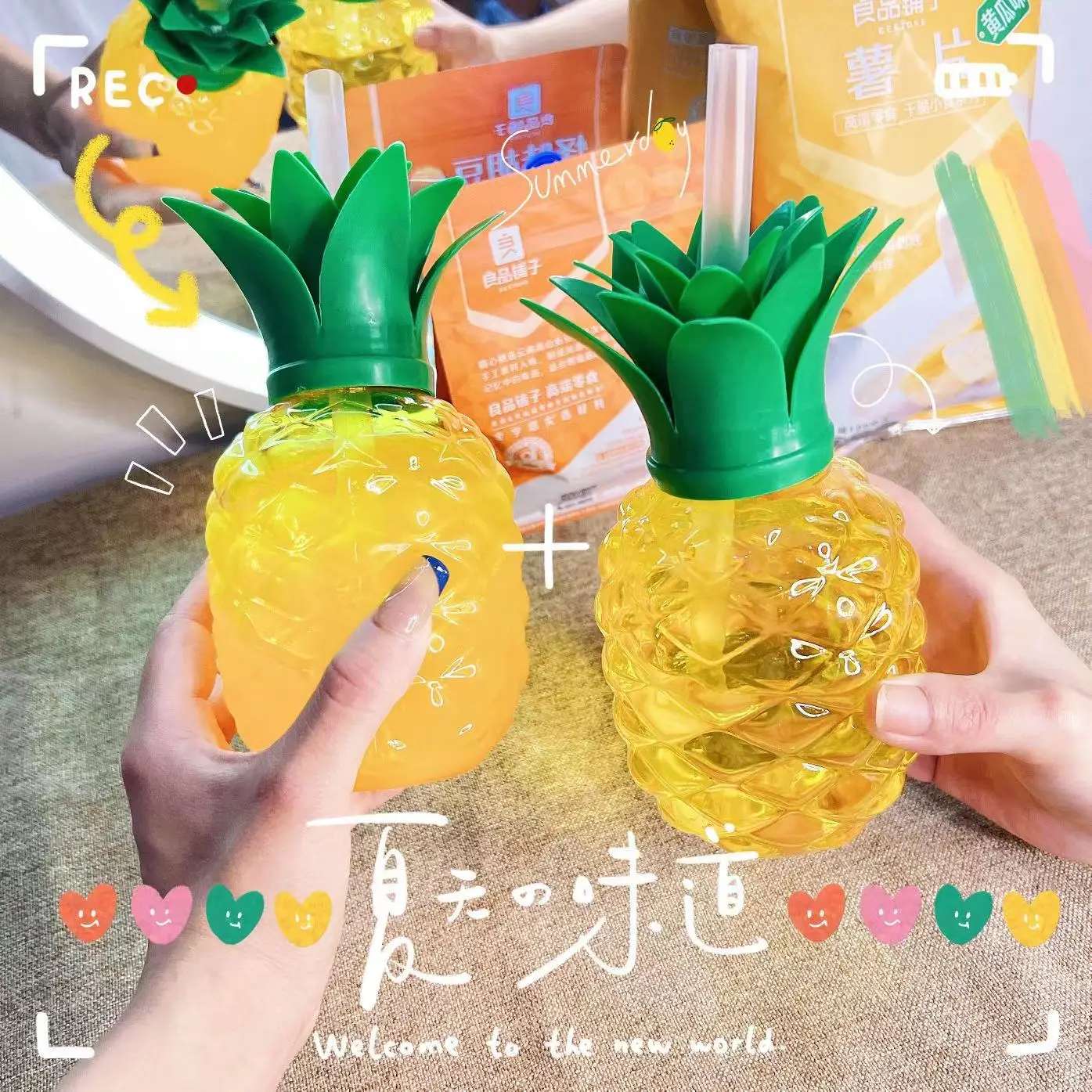 

Cute Pineapple Watermelon Strawberry Drink Cup Fruit Shape Juice Cups With Straw Drinking Cup Summer Beach Party Decoration