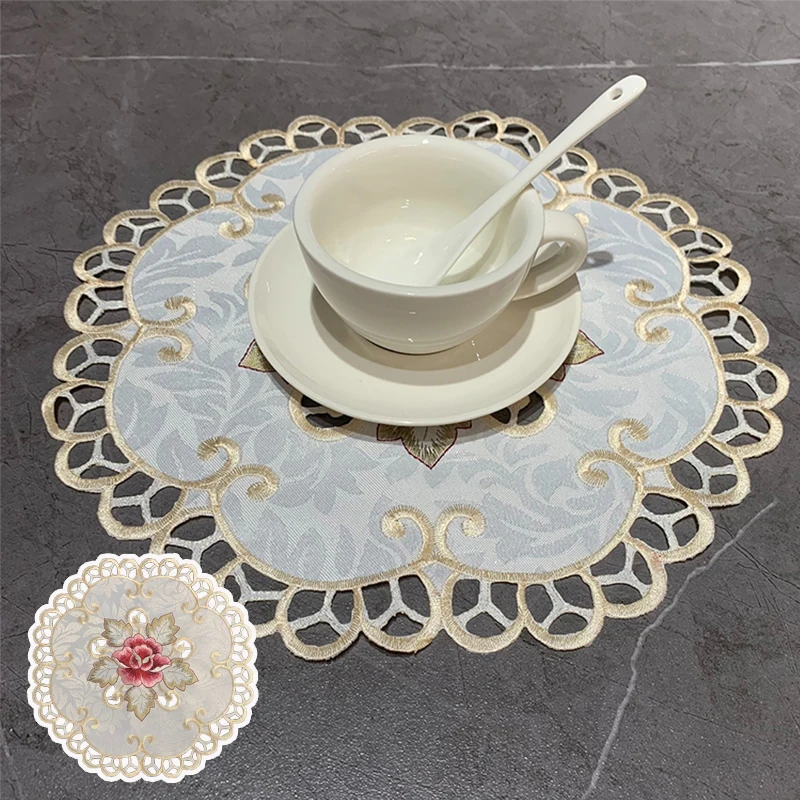 

Hollow Embroidery Placemat Cup Mug Tea Pan Coaster Flowers Kitchen Supplies Dining Table Place Mat Lace Doily Wedding Drink Pad