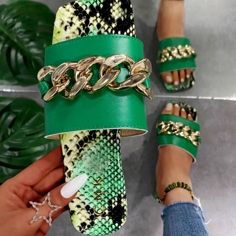 

Ladies' Slippers 2022 Summer New Chain Slippers Fashion Open Toe Women Sandals Sandals Beach Casual Women's Shoes 35-43